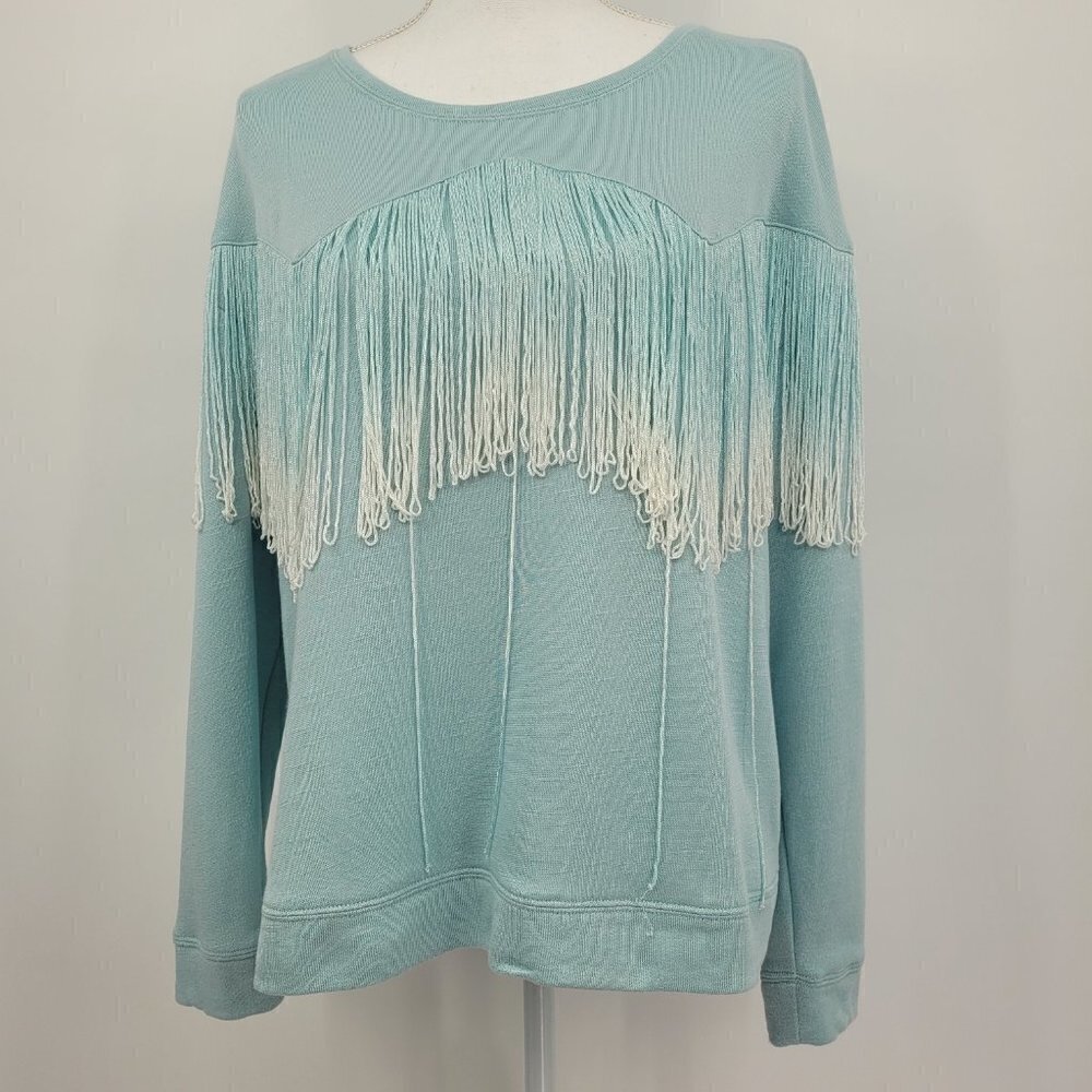 INC International Concepts Light Blue Dip-Dye Fringe Sweatshirt